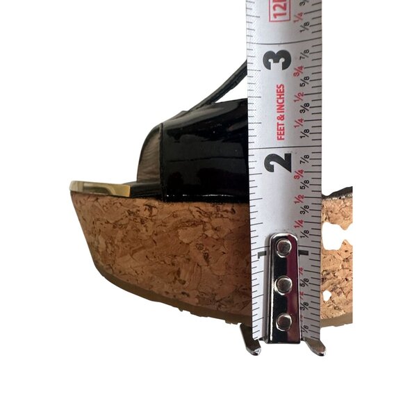 JIMMY CHOO Black Patent Leather Cork Wedges Sandals Size 36.5 - Picture 10 of 16